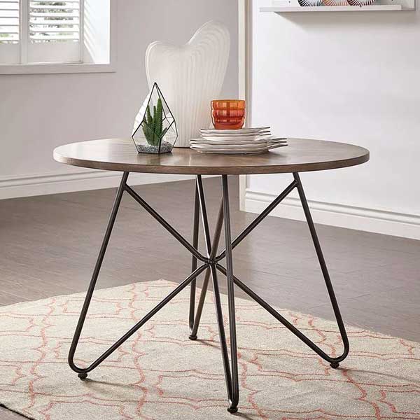 Bàn ăn mặt gỗ chân sắt tròn đặc kiểu cách đường kính 90cm
