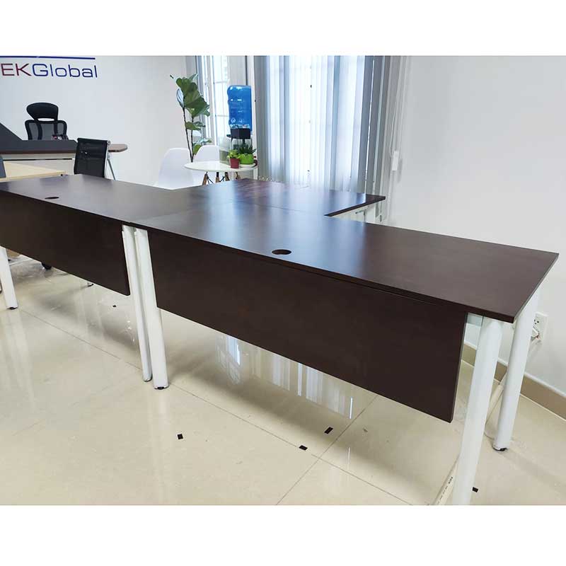bàn cụm 2 mặt gỗ chân sắt ovall