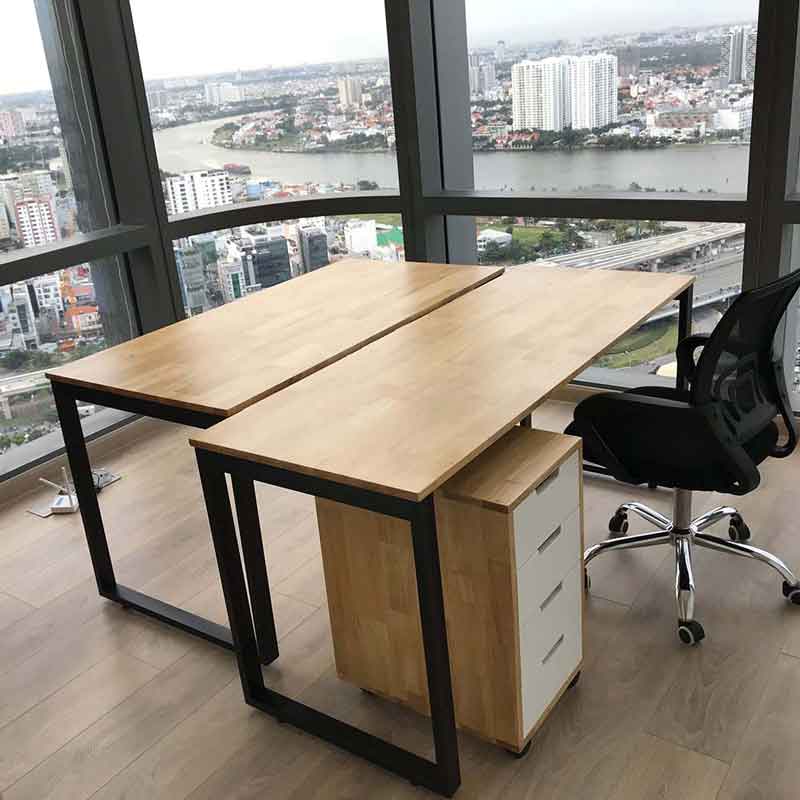 bàn nhân viên mặt gỗ chân sắt