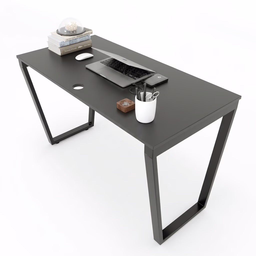 bàn làm việc đơn giản mặt gỗ chân sắt full đen hệ Trapeze Xưởng Mộc HACHI