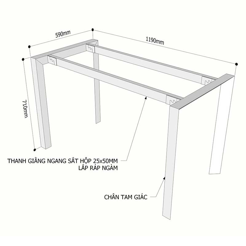 Mô tả chi tiết chân sắt tam giác hệ TRIAN cho bàn 120x60cm Xưởng Mộc HACHI