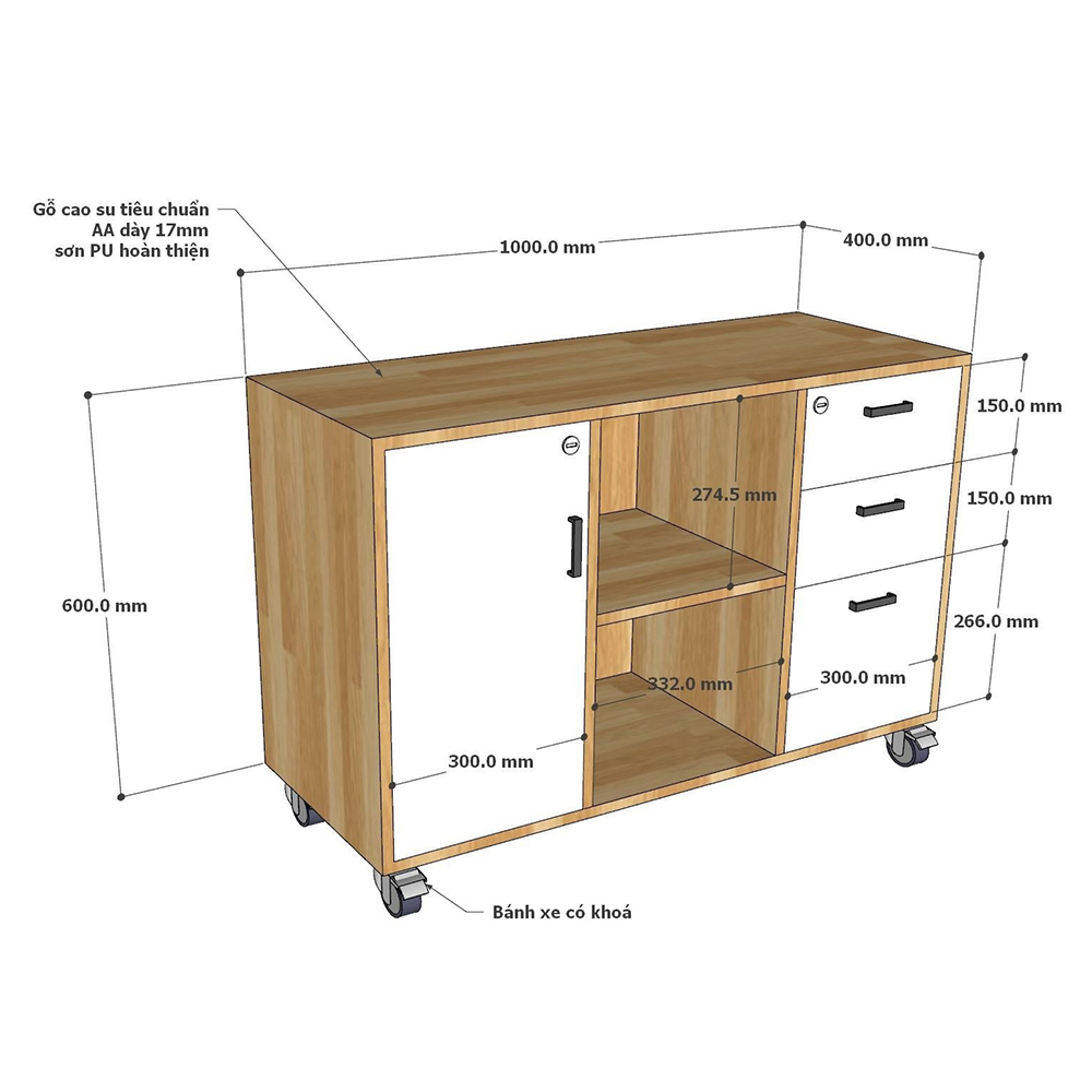 Tủ hồ sơ di động ngang 100cm