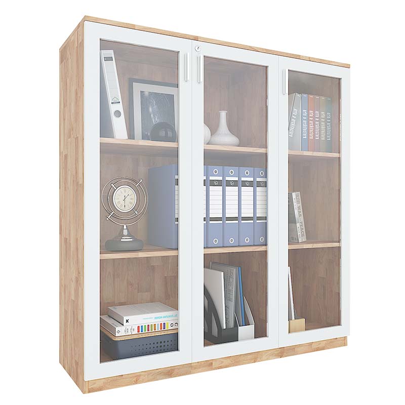 tủ hồ sơ thấp văn phòng cửa kính, tủ bằng gỗ tự nhiên
