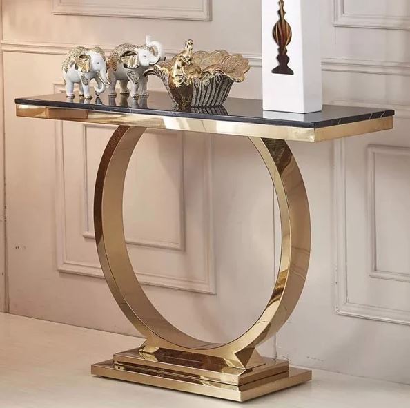Bàn console khung inox xi mạ hình tròn mặt đá đẹp mắt
