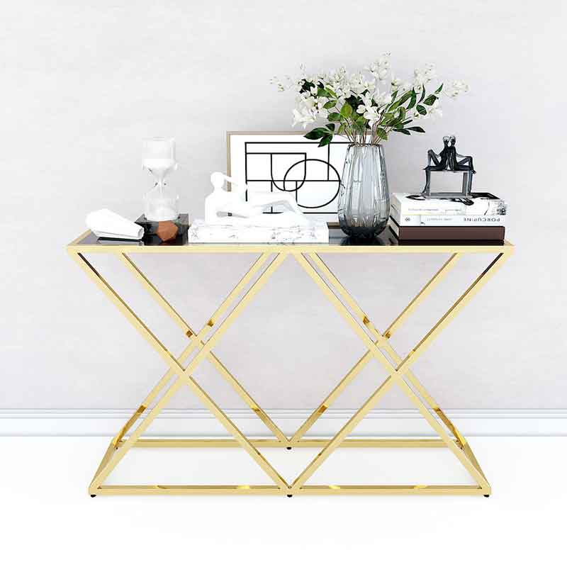 Bàn console khung chữ X inox xi mạ vàng đồng