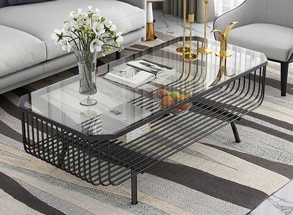 Bàn Sofa khung sắt mặt kính 2 tầng