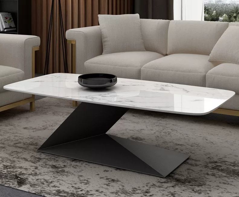 Bàn sofa chữ nhật mặt đá chân sắt