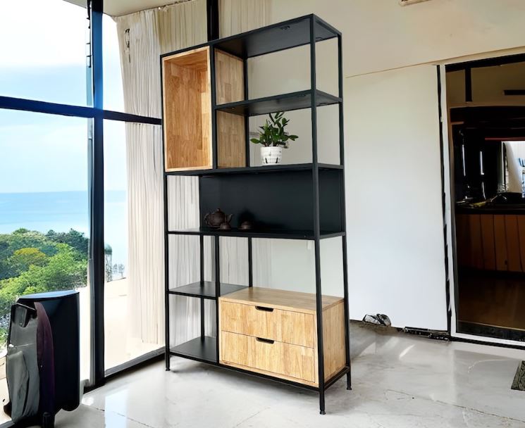 Kệ trang trí gỗ khung sắt