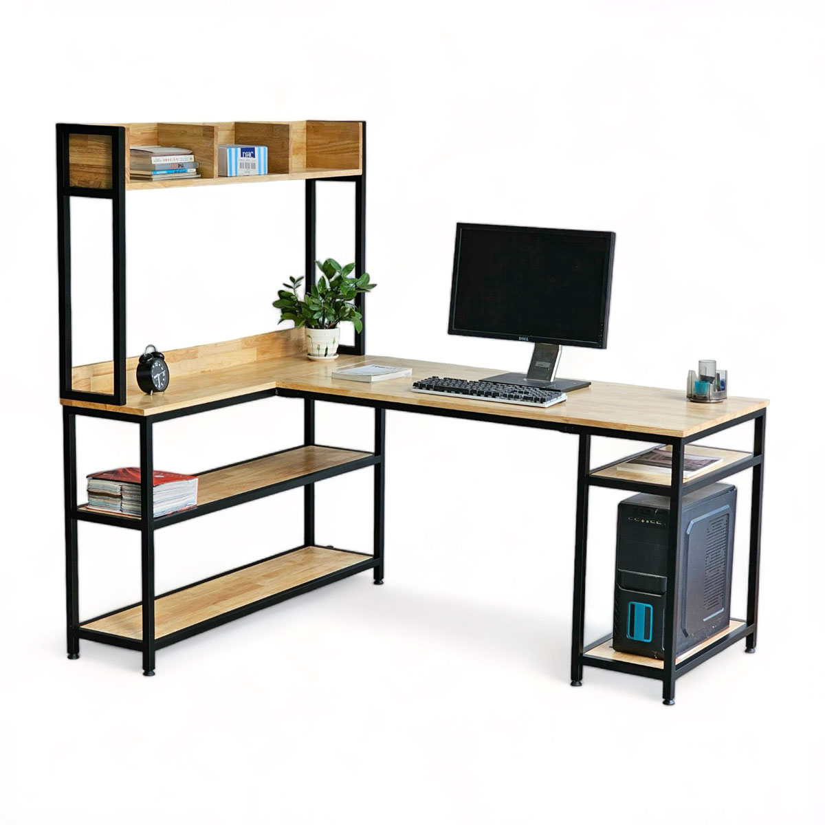 Bàn góc L liền kệ sách