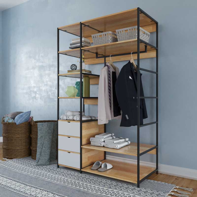 Tủ quần áo gỗ kết hợp khung sắt