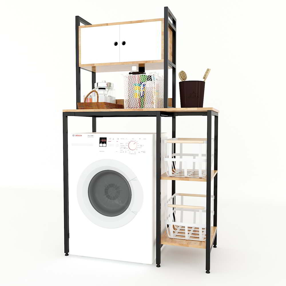 Kệ máy giặt cửa trước, phía trên có ngăn tủ