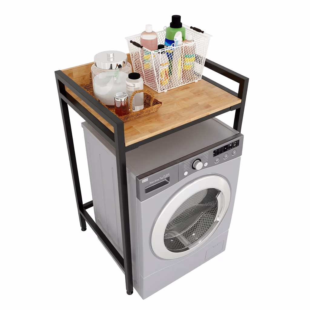 kệ máy giặt đơn gỉan gỗ khung sắt 