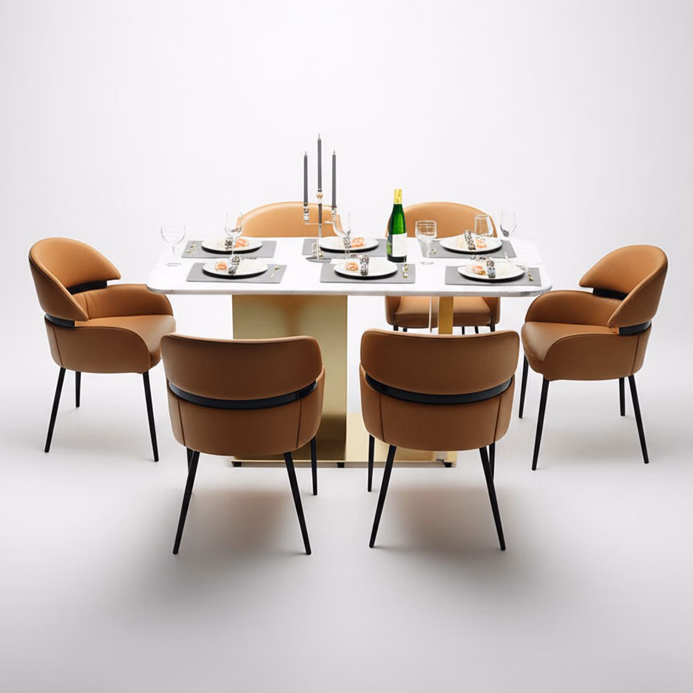 Combo bàn ăn mặt đá 140x80cm và 6 ghế ăn bọc da - HC-BGA-0025